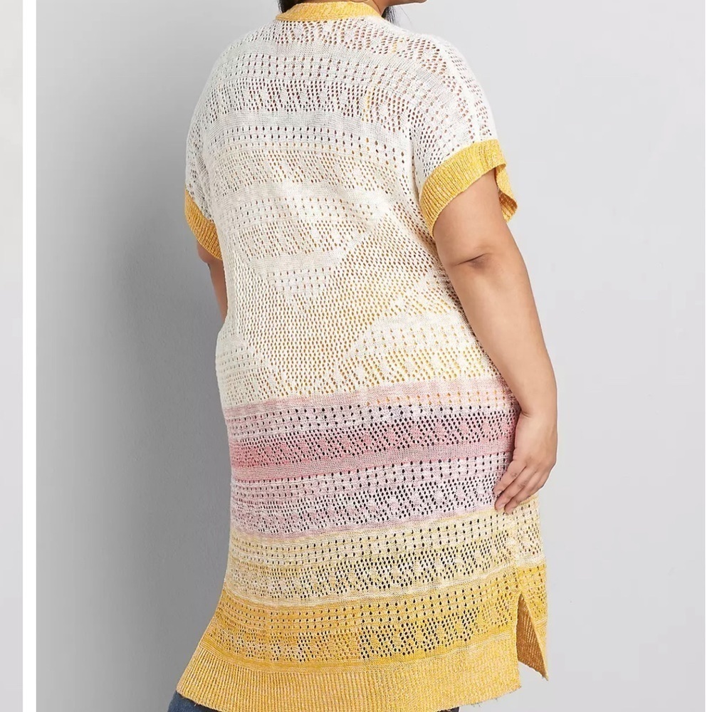 Lane Bryant Ombre Pointelle-Stripe Cardigan yellow pink purple  Size 22/24 - Picture 3 of 3